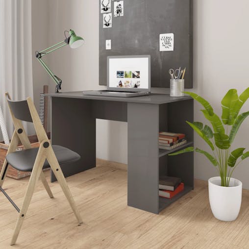 NNEVL Desk High Gloss Grey 110x60x73 cm Chipboard