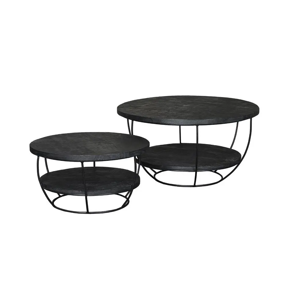 Salontafel Rond &Oslash;65cm - Zwart Staal/Mangohout - Evan Norris