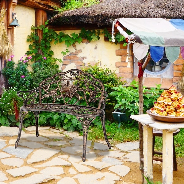 Outdoor Bronze Finish Cast Aluminum Bench - N/A