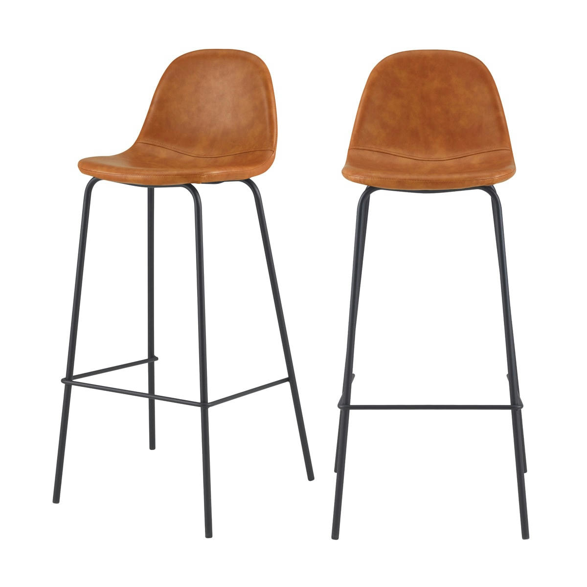 HENRIK - Chaise de bar 75 cm en cuir synthétique camel (lot de 2)