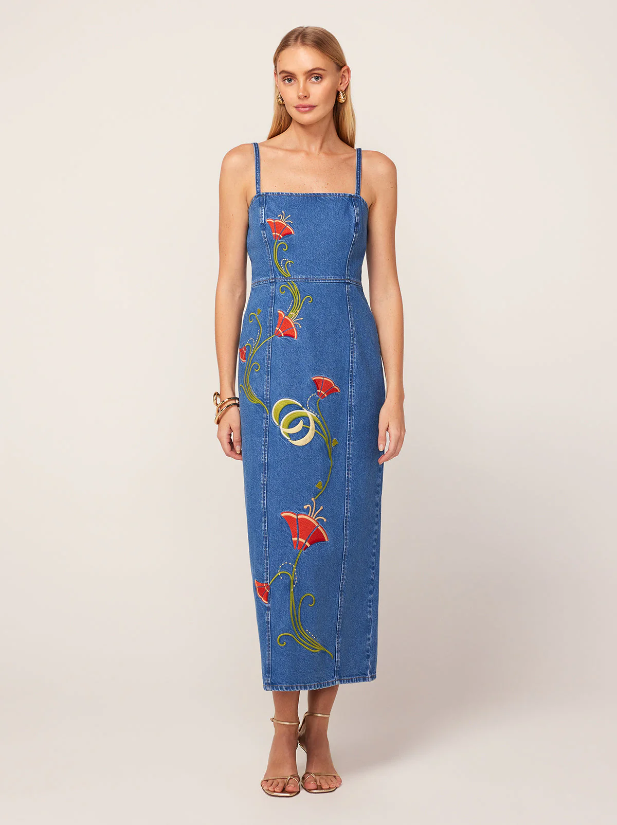 Ursula Embroidered Denim Midi Dress