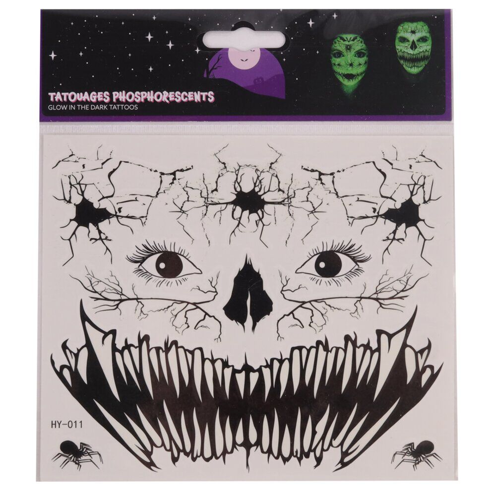 Tatouage Halloween phosphorescent noir (2 modèles)