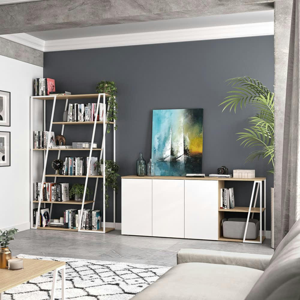 ALBI - Buffet  placage chêne clair et blanc laqué