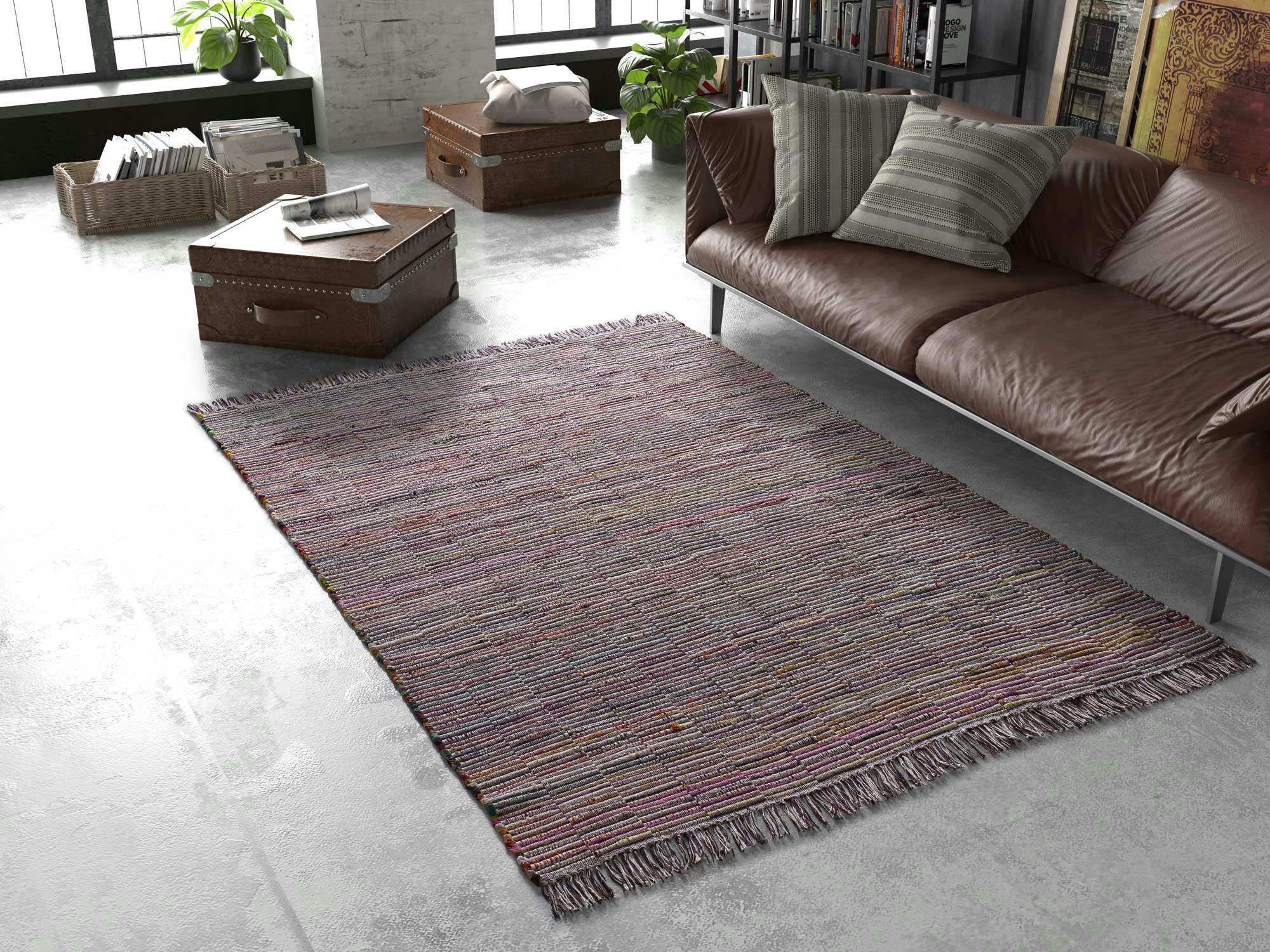 RECRAFT - Tapis recyclé de style ethnique avec franges multicolore, 120X160 cm