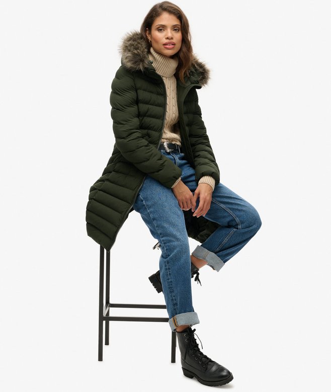 Fuji Faux Fur Hood Mid Length Puffer Coat