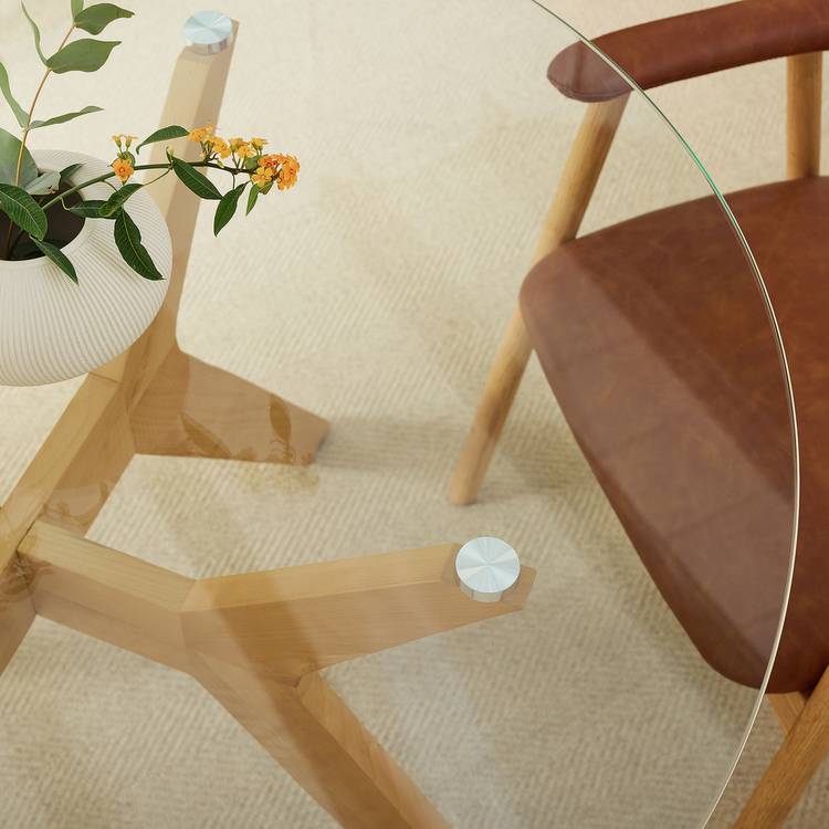 Habitat Zela Glass Natural Dining Table & 4 Tan Chairs