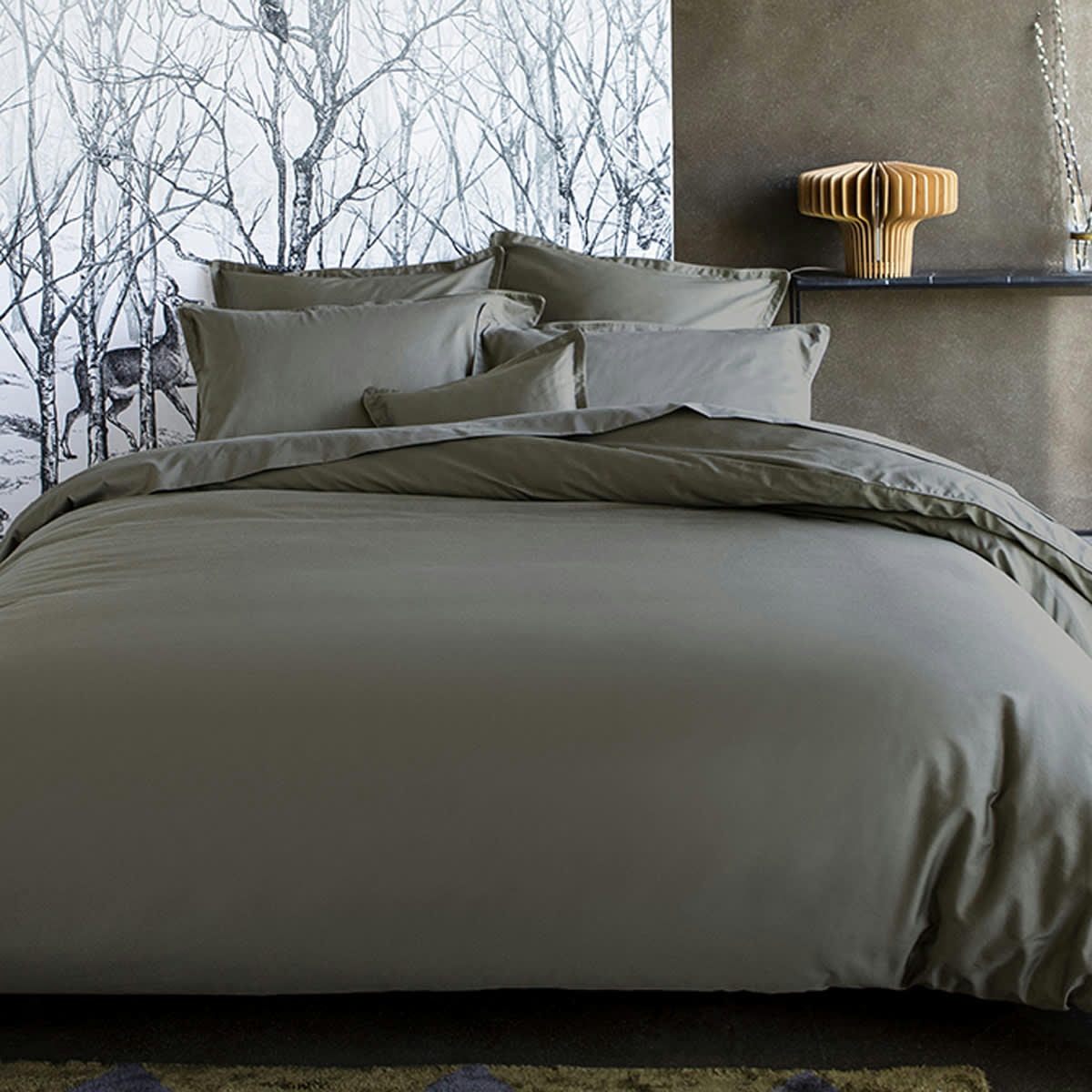 TEOPHILE - Taie d'oreiller en satin de coton bio kaki 50x75