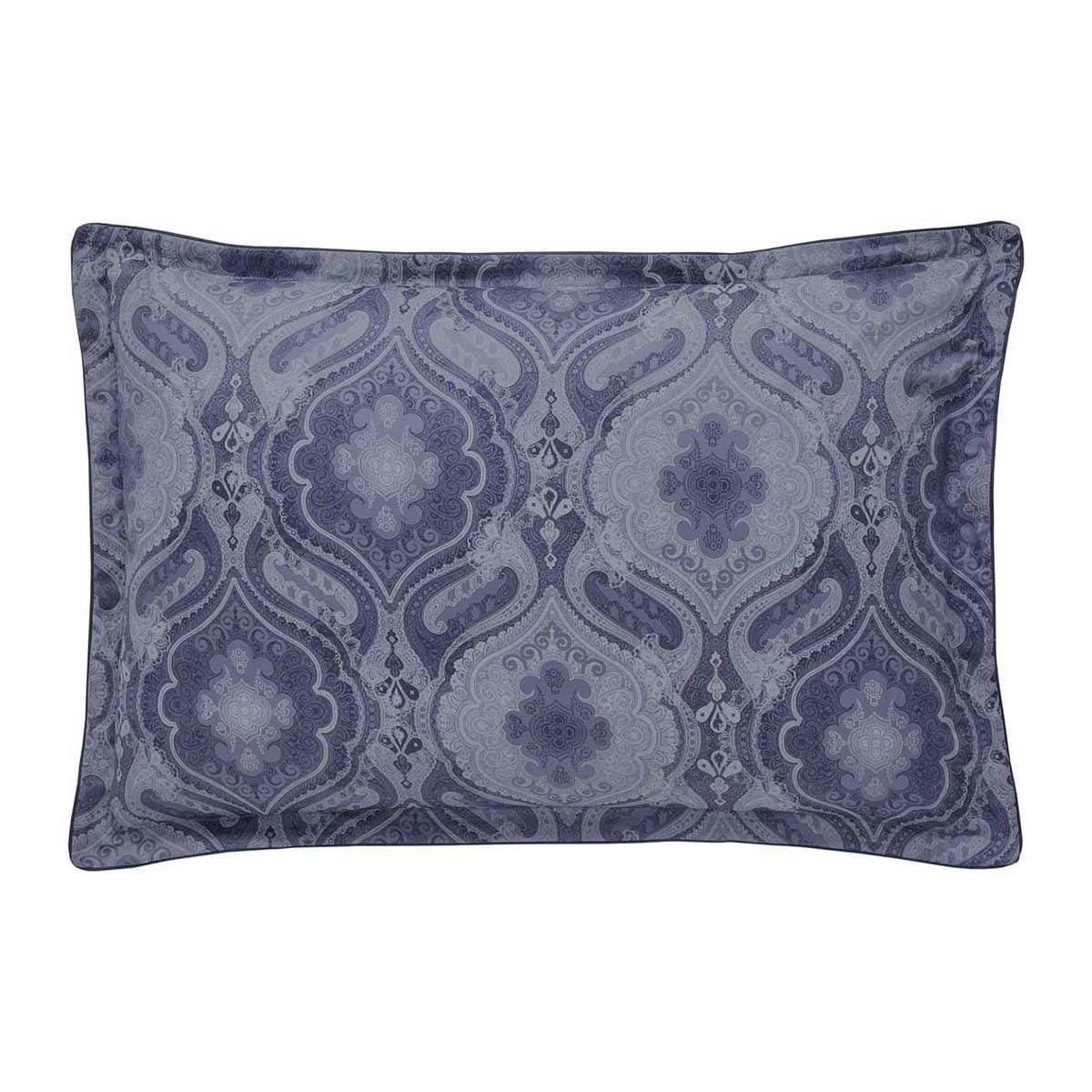 SHALIMAR - Taie d'oreiller en satin de coton bio bleu 50x75