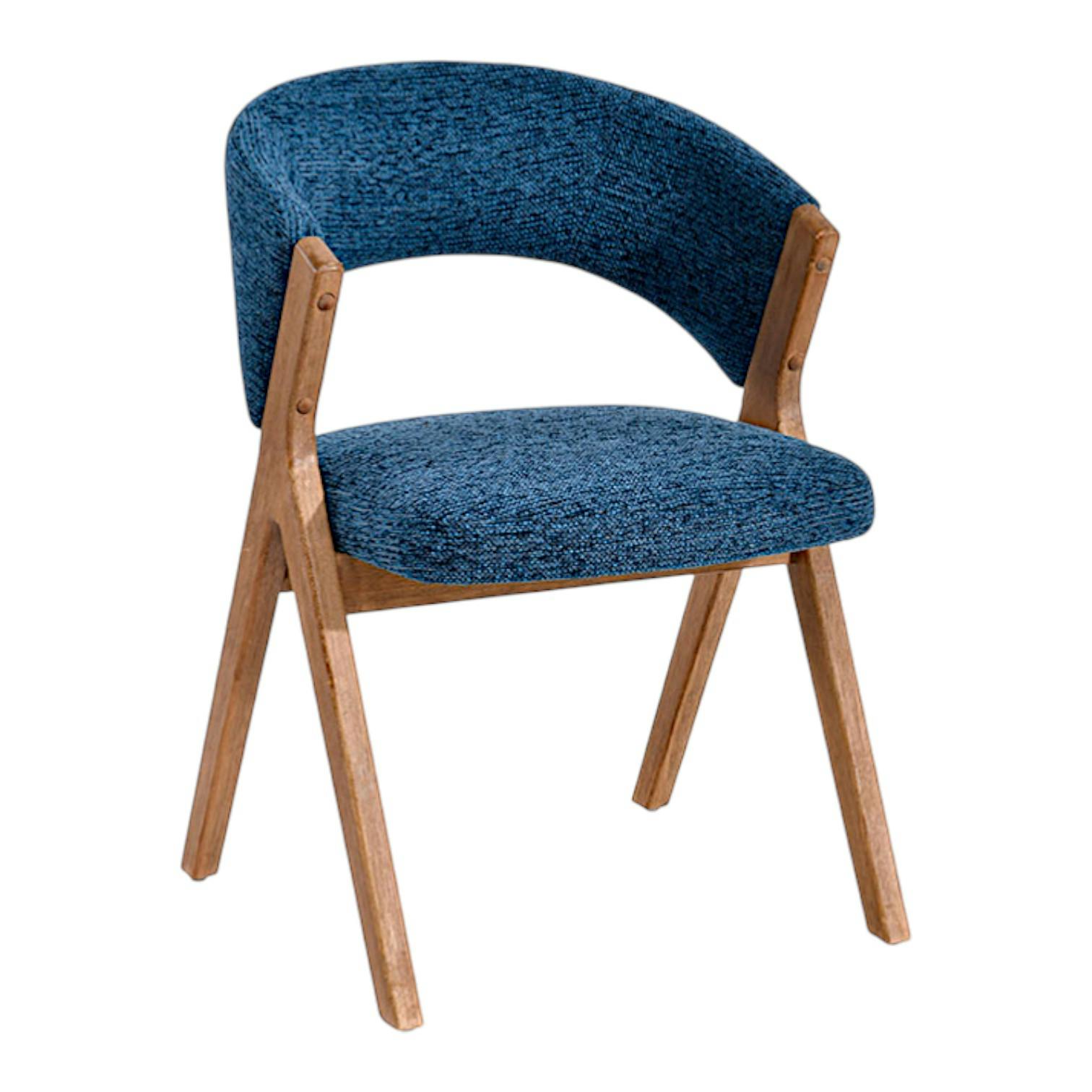 Chaise bleue bois et tissu, forme ronde (lot de 2) AGADE