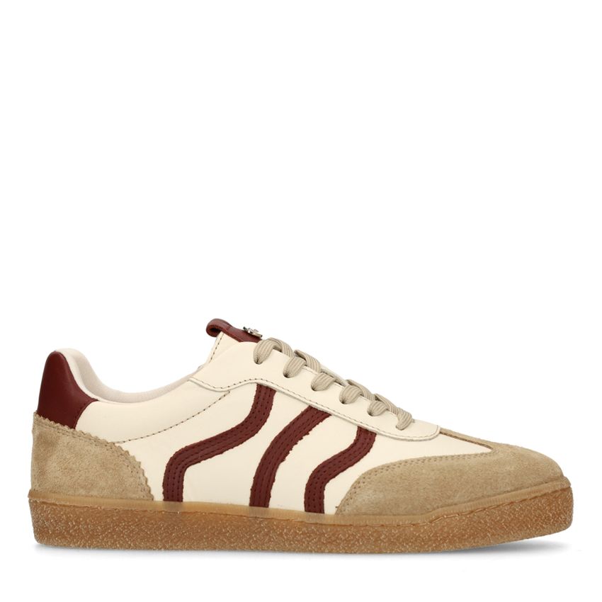 No Stress Beige sneakers met burgundy details