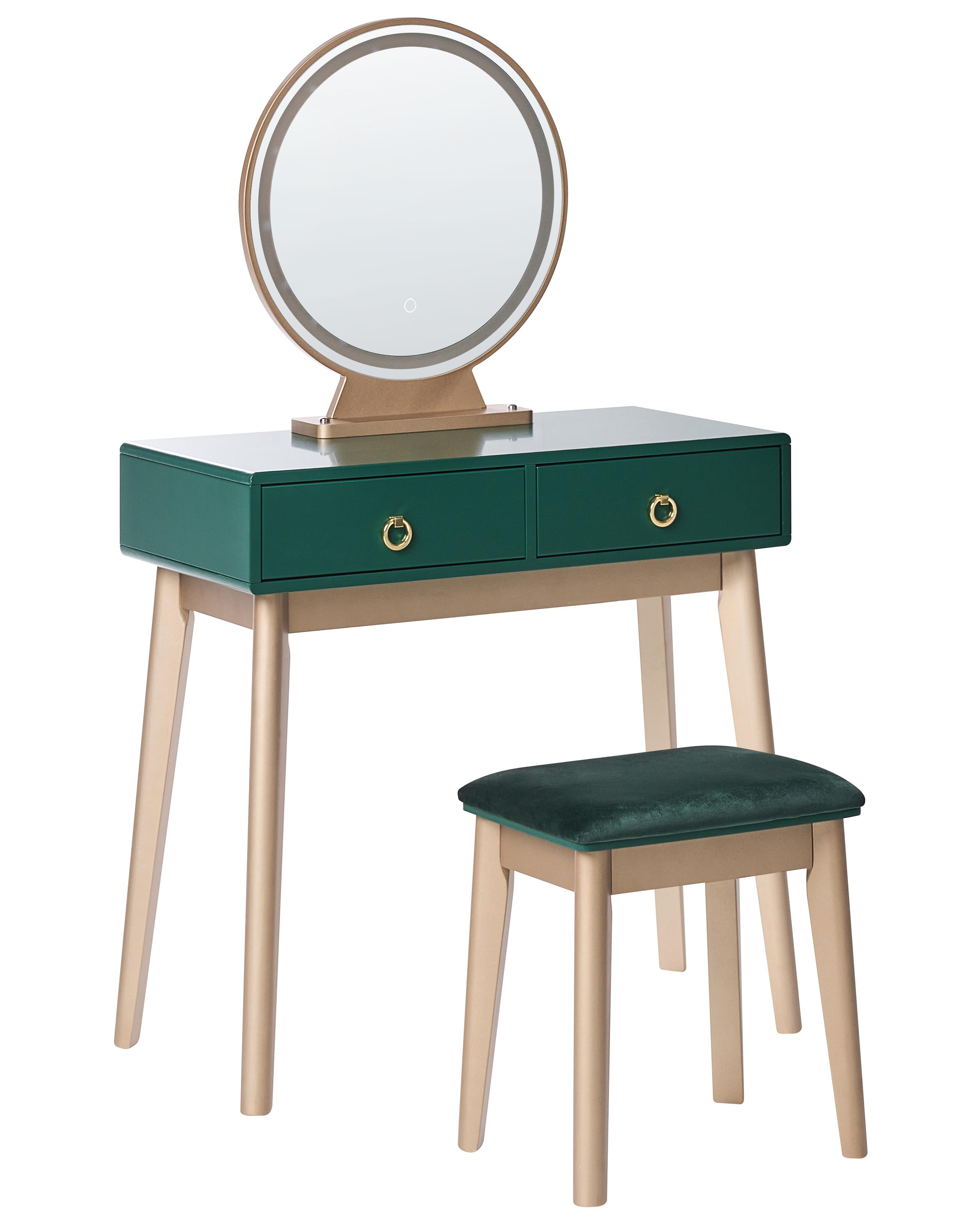 Dressing Table with Mirror and Stool FEDRY LED Emerald Green