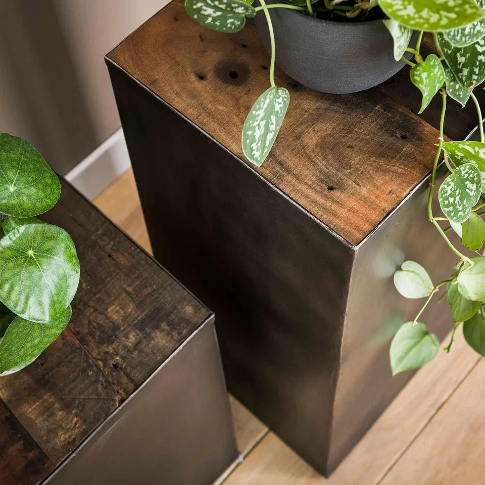 Industri?le bijzettafel Crosby hout metaal vierkant laag 30x30x50 cm