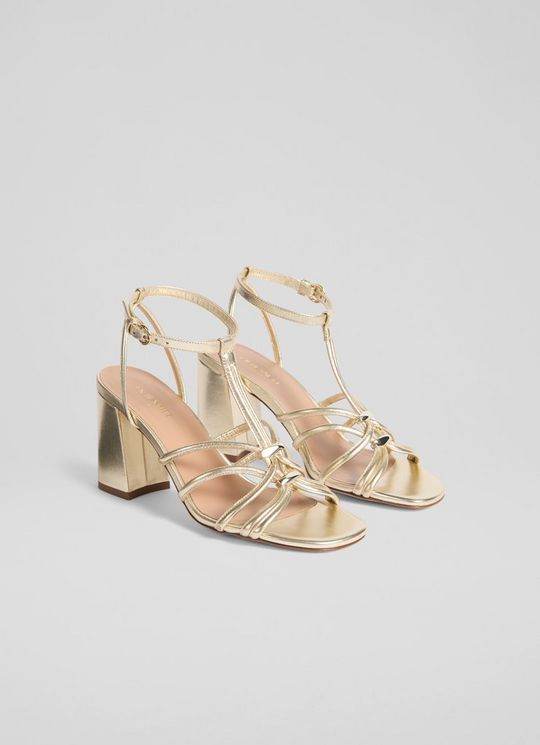 Noelle Pale Gold Nappa Leather Sandals