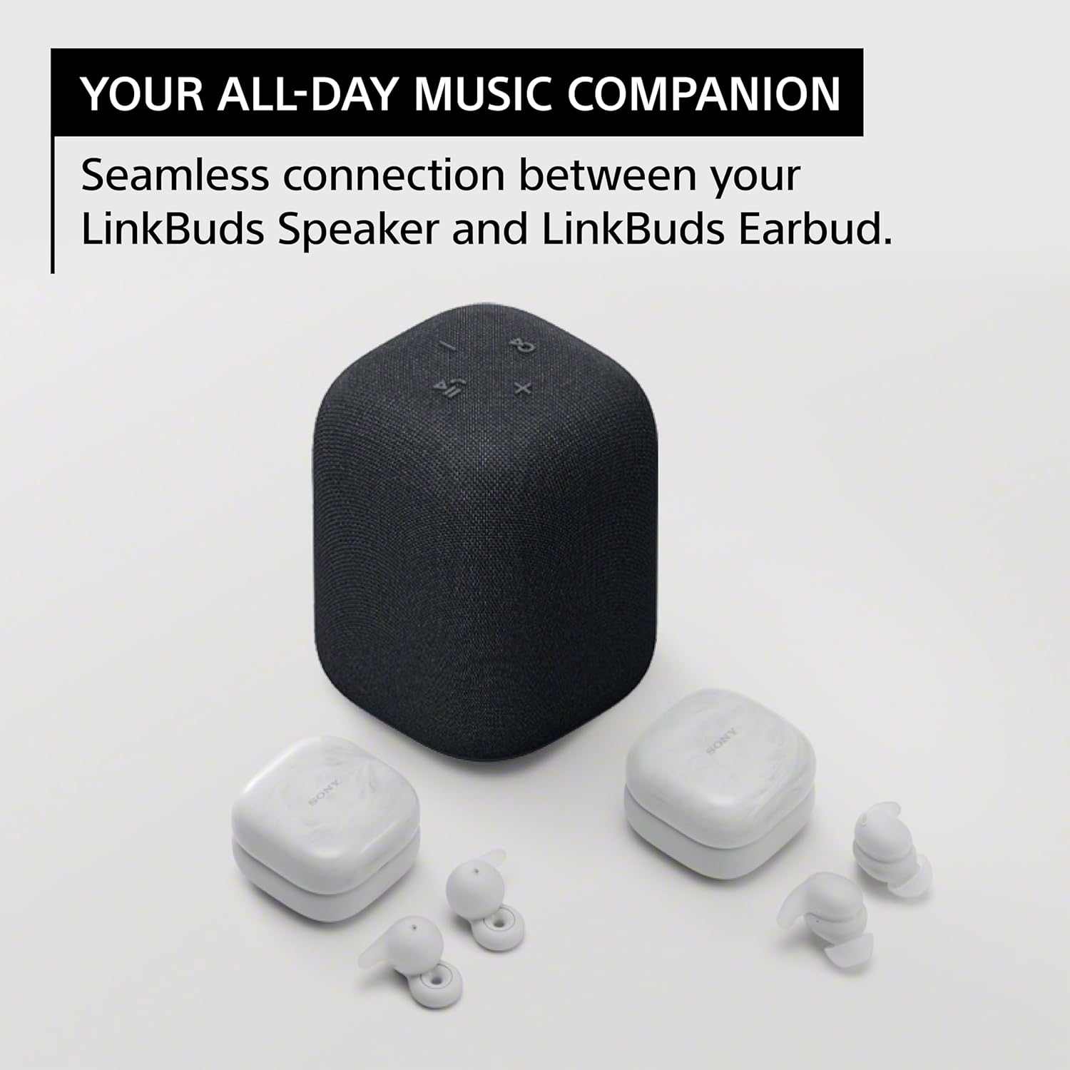 Sony LinkBuds Bundle: Truly Wireless Noise Canceling Earbuds in Pink with Portable Bluetooth Speaker in Light Gray