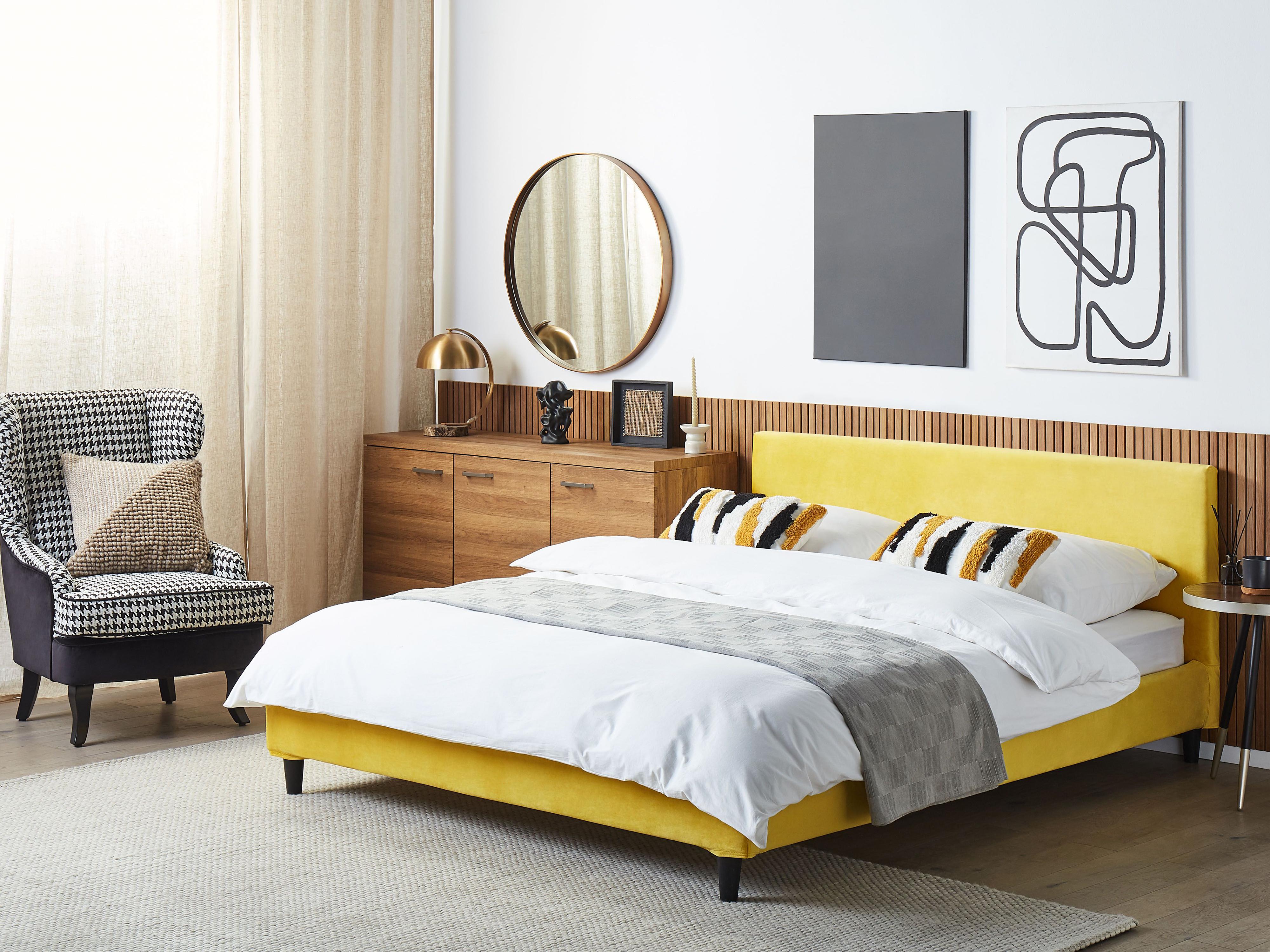Bed Frame Cover Velvet FITOU 160 x 200 cm Yellow
