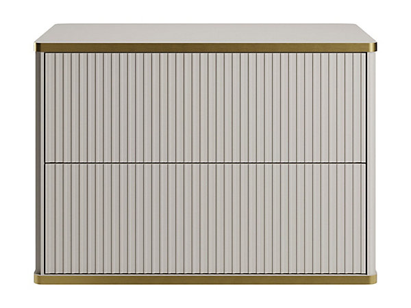 Meuble sous vasque suspendu strié liseré doré - Beige - L80 cm - KELIZA