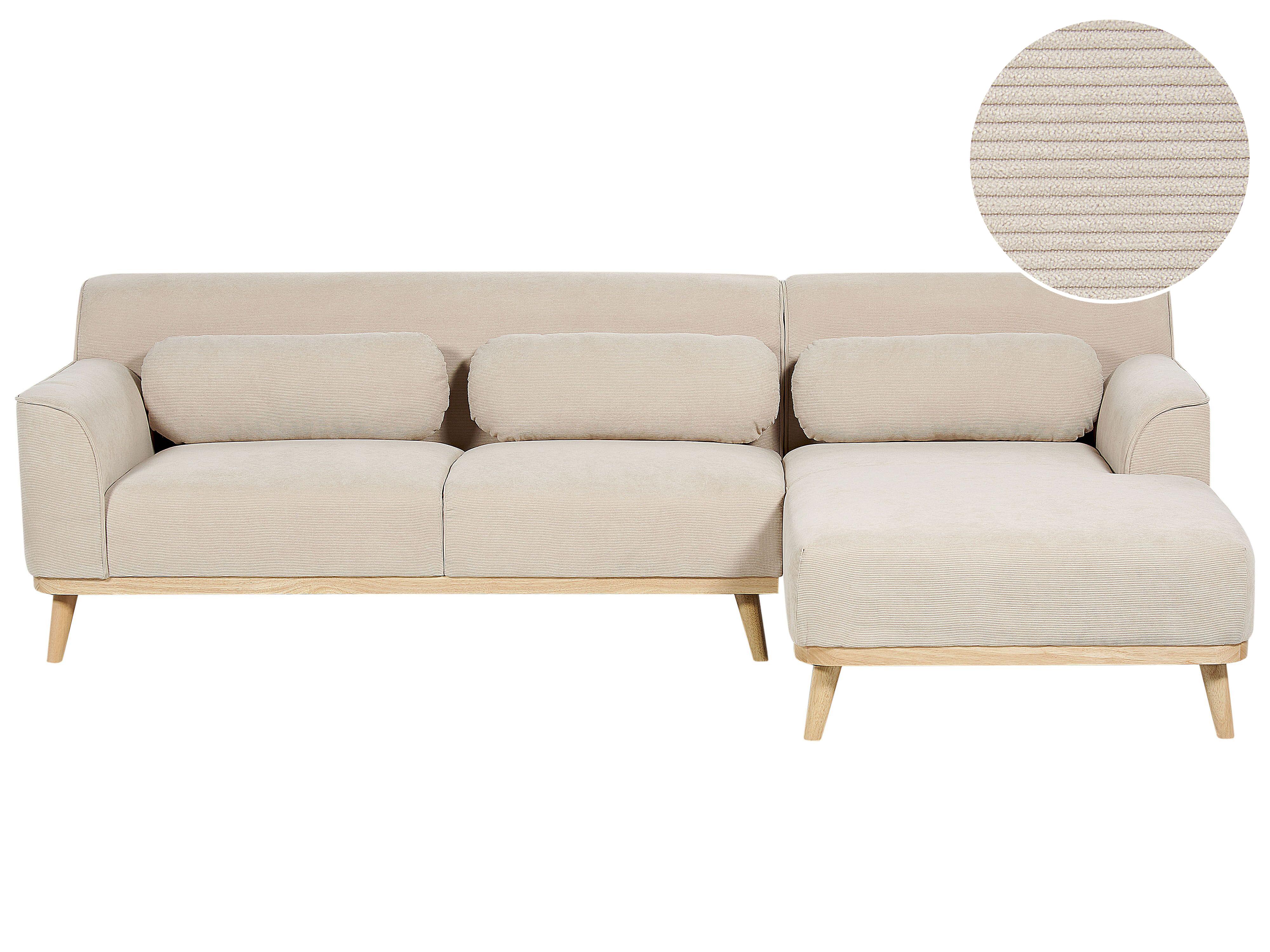 Corner Sofa 3 Seater SIMOS Corduroy Light Beige Left Hand