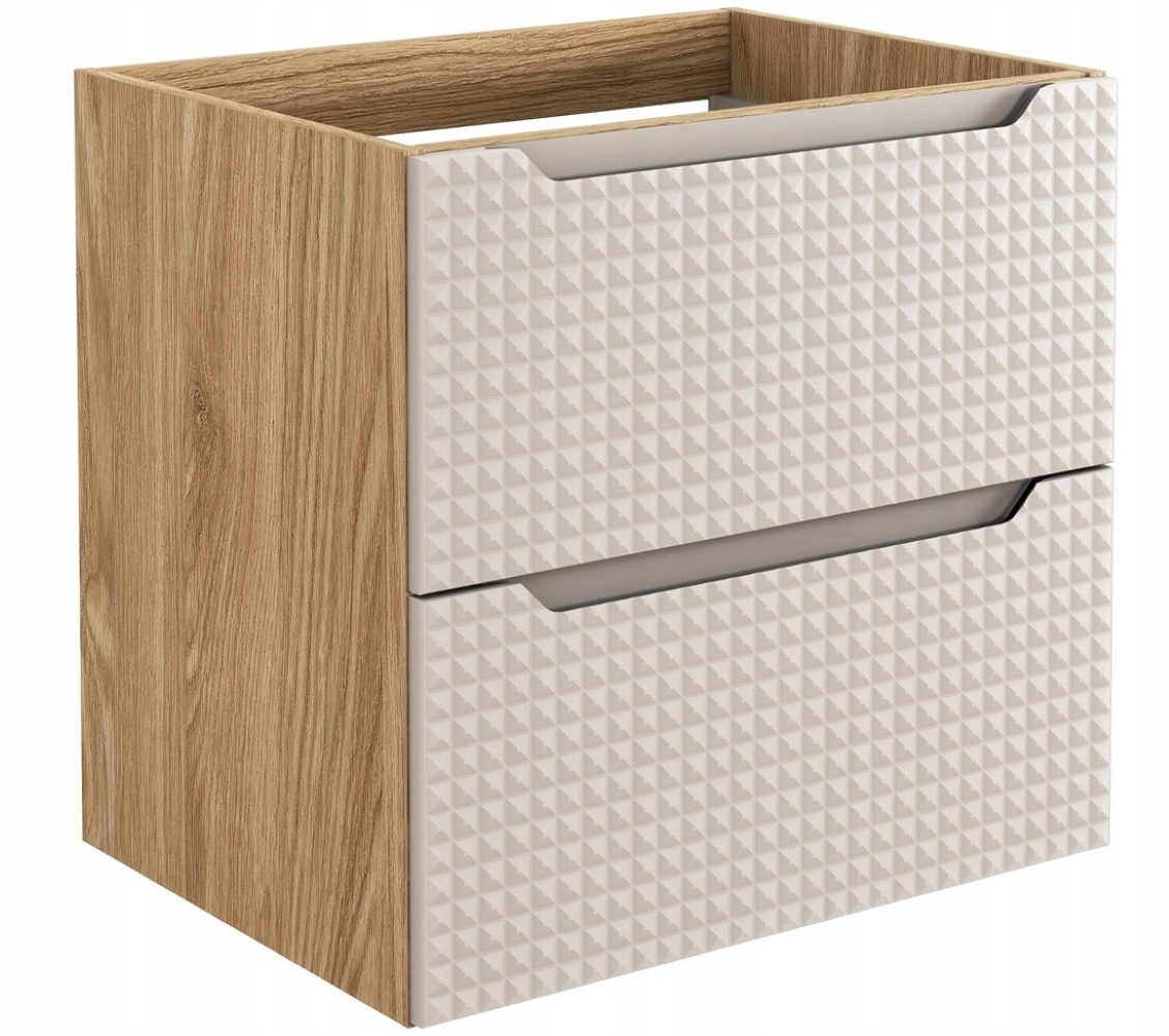Szafka Pod Umywalkę 60 cm BEŻOWA DĄB Wisząca 2S MDF 3D LUXOR