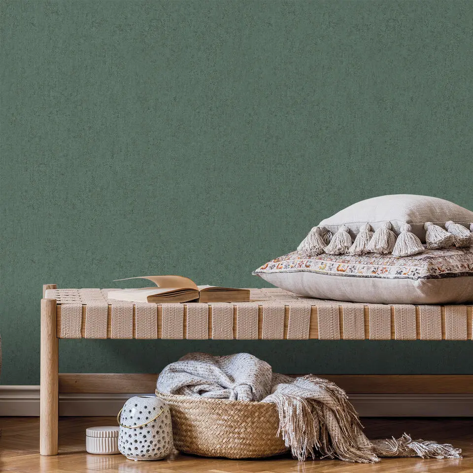 Sanders & Sanders behang linnenstructuur donkergroen - 53 cm x 10 m