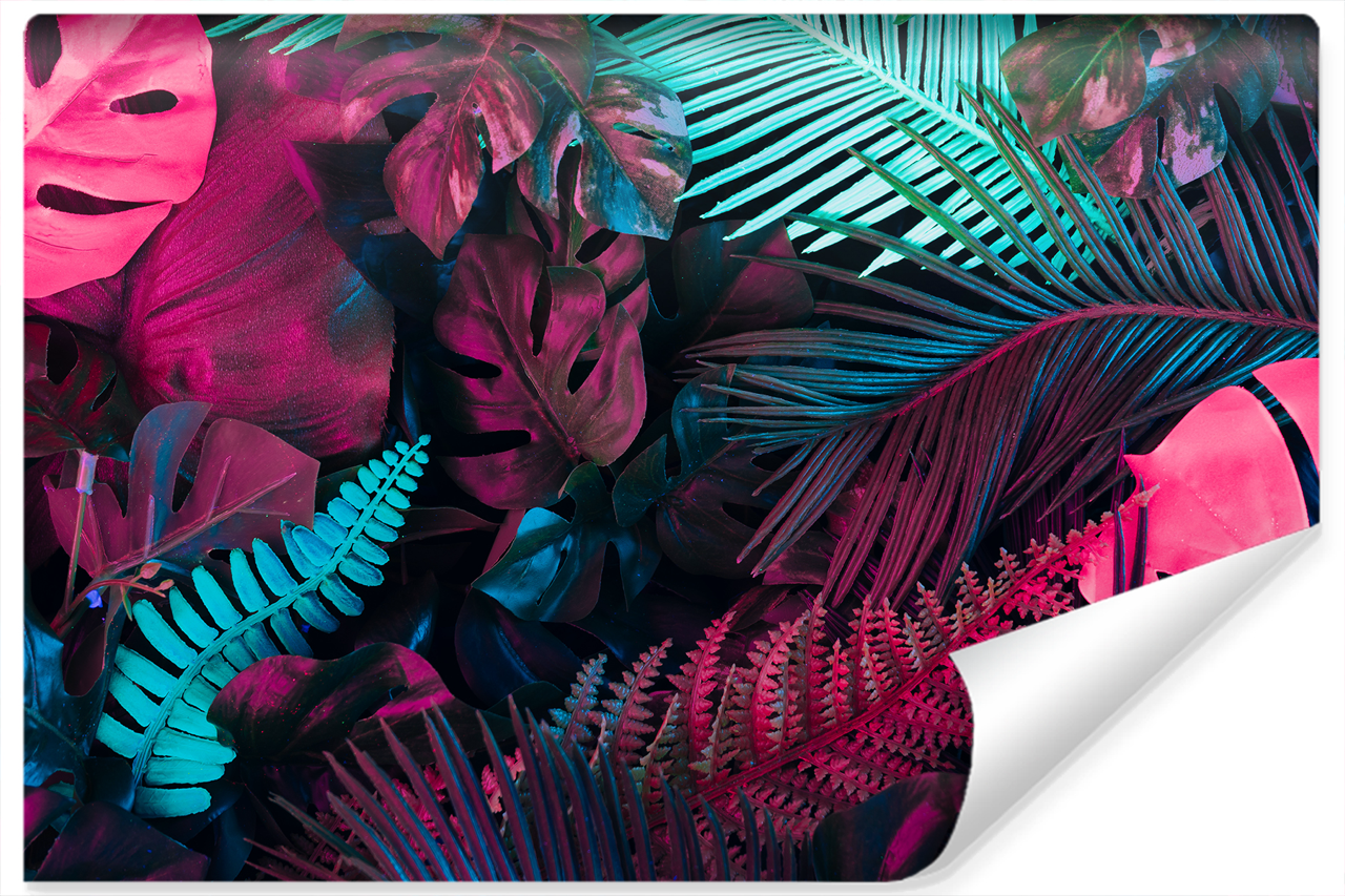 Fototapeta Neonowe LIŚCIE Tropikalne 3D 90x60cm
