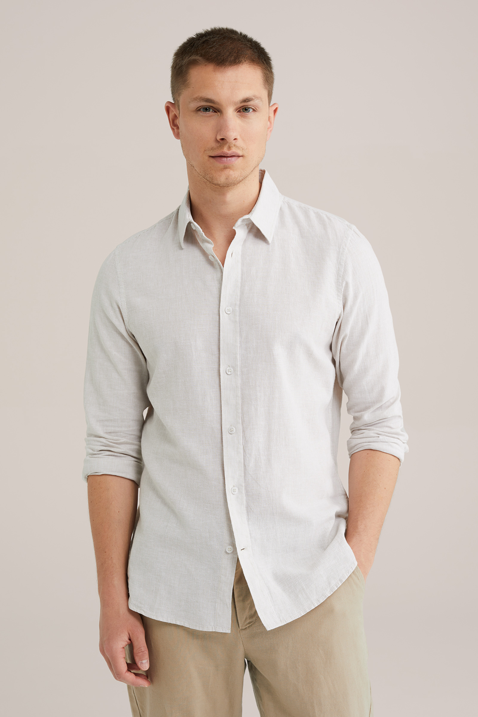 Heren easy care regular fit overhemd van linnenmix