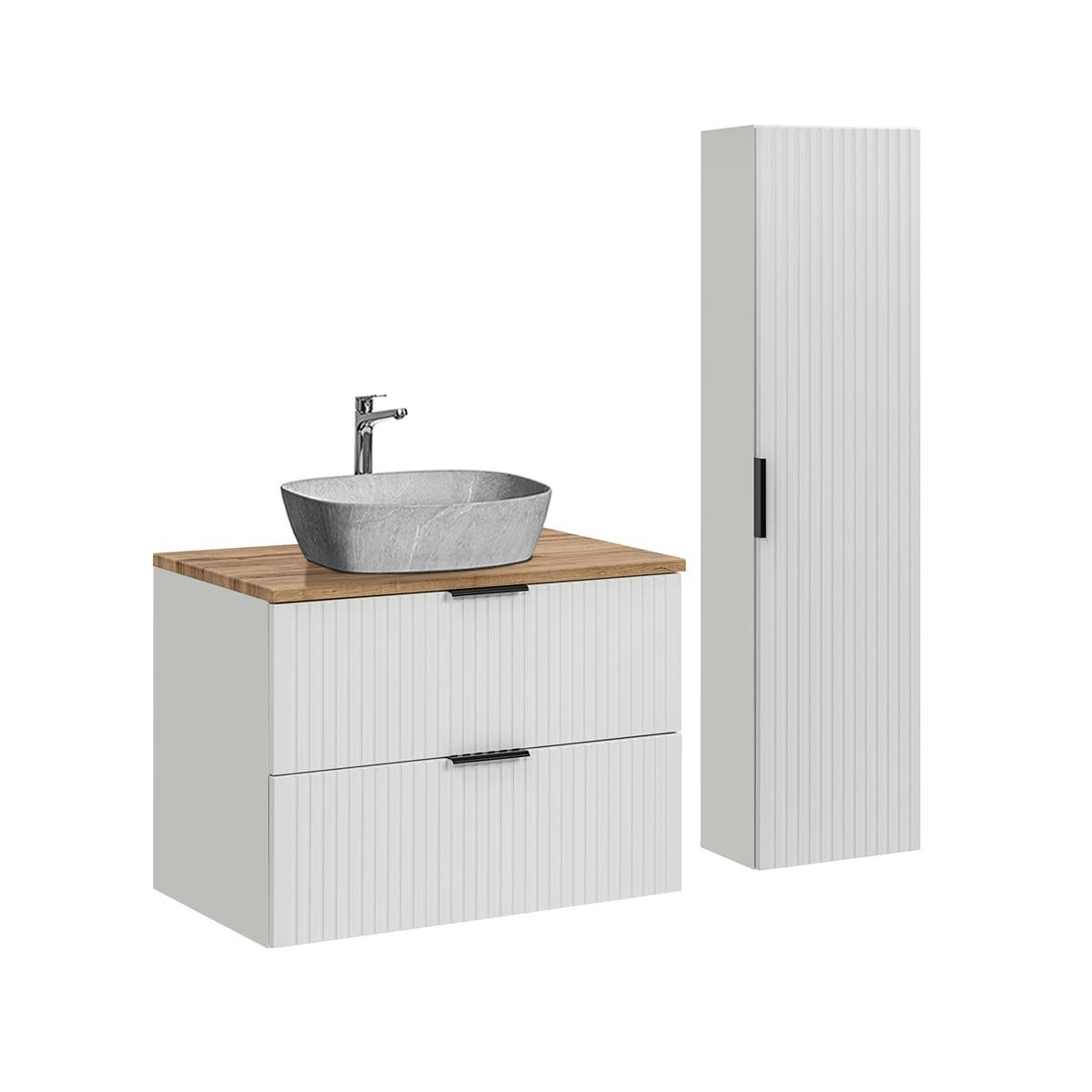 - Ensemble meuble simple vasque 80cm et colonne stratifiés blanc