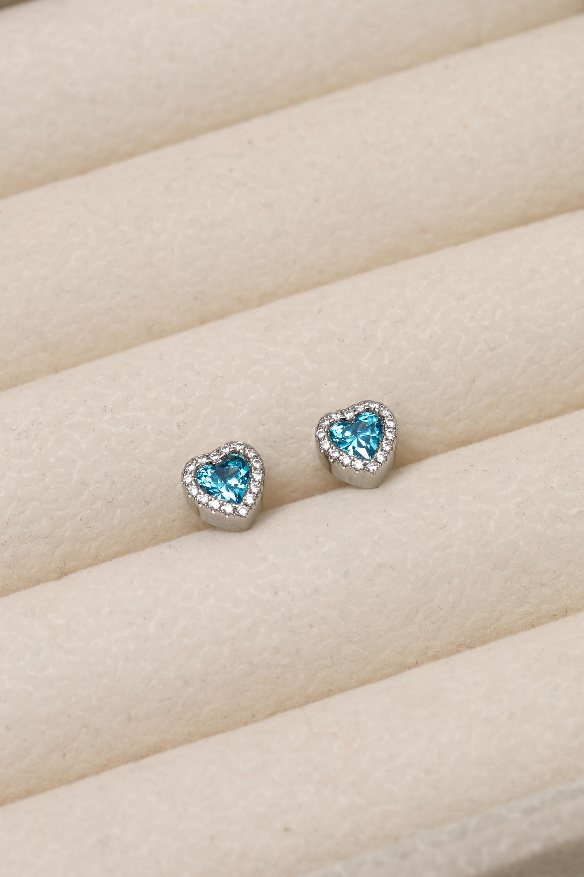 Jon Richard Rhodium Plated and Blue Heart Stud Earrings
