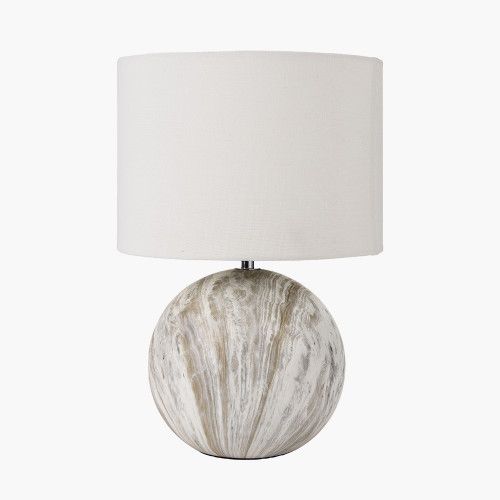 Ruma Natural Stone Effect Ceramic Table Lamp Grey Round Base