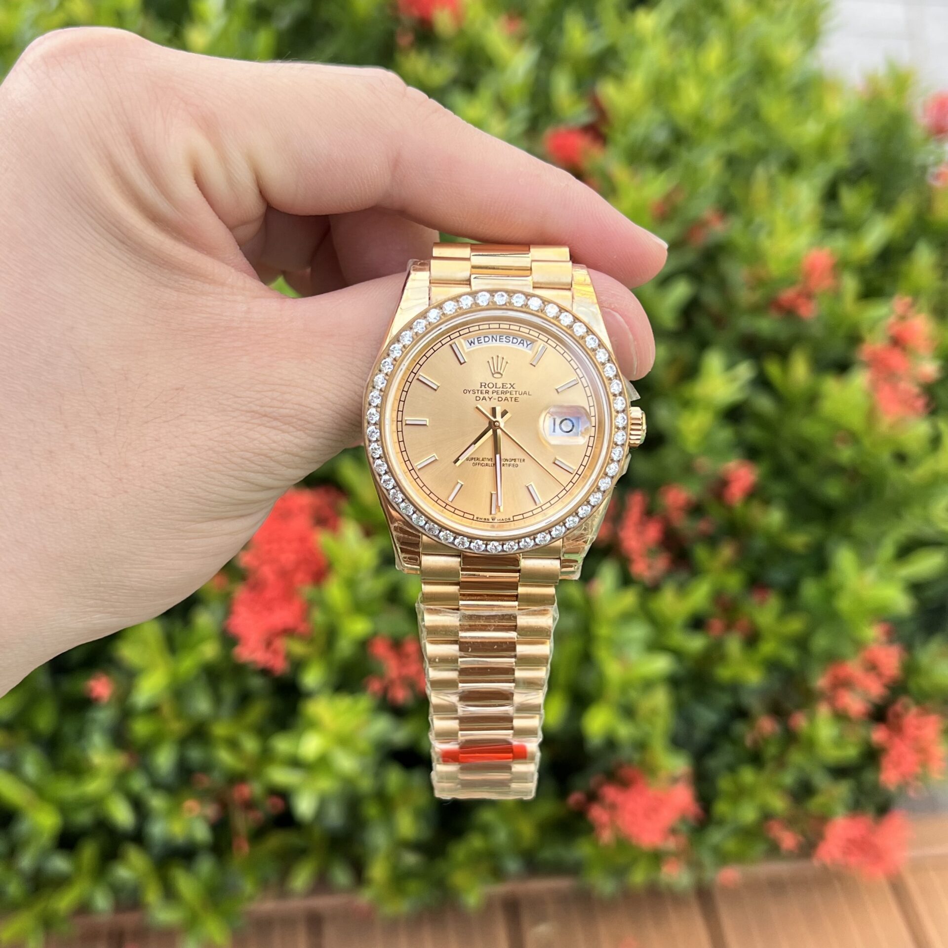 Rolex Day-Date YG Plated Champagne Dial CZ Diamonds 40mm AAA Replica