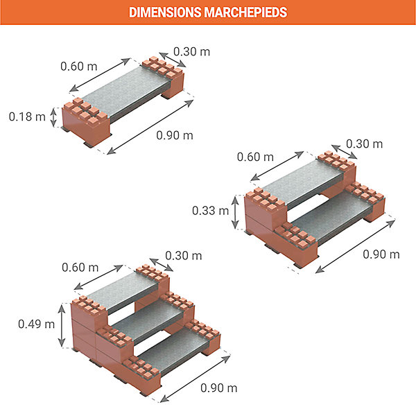 Marchepied de chantier aluminium - 3 marches - Hauteur max. de travail 2.49m - Largeur 0.90m - NM02003