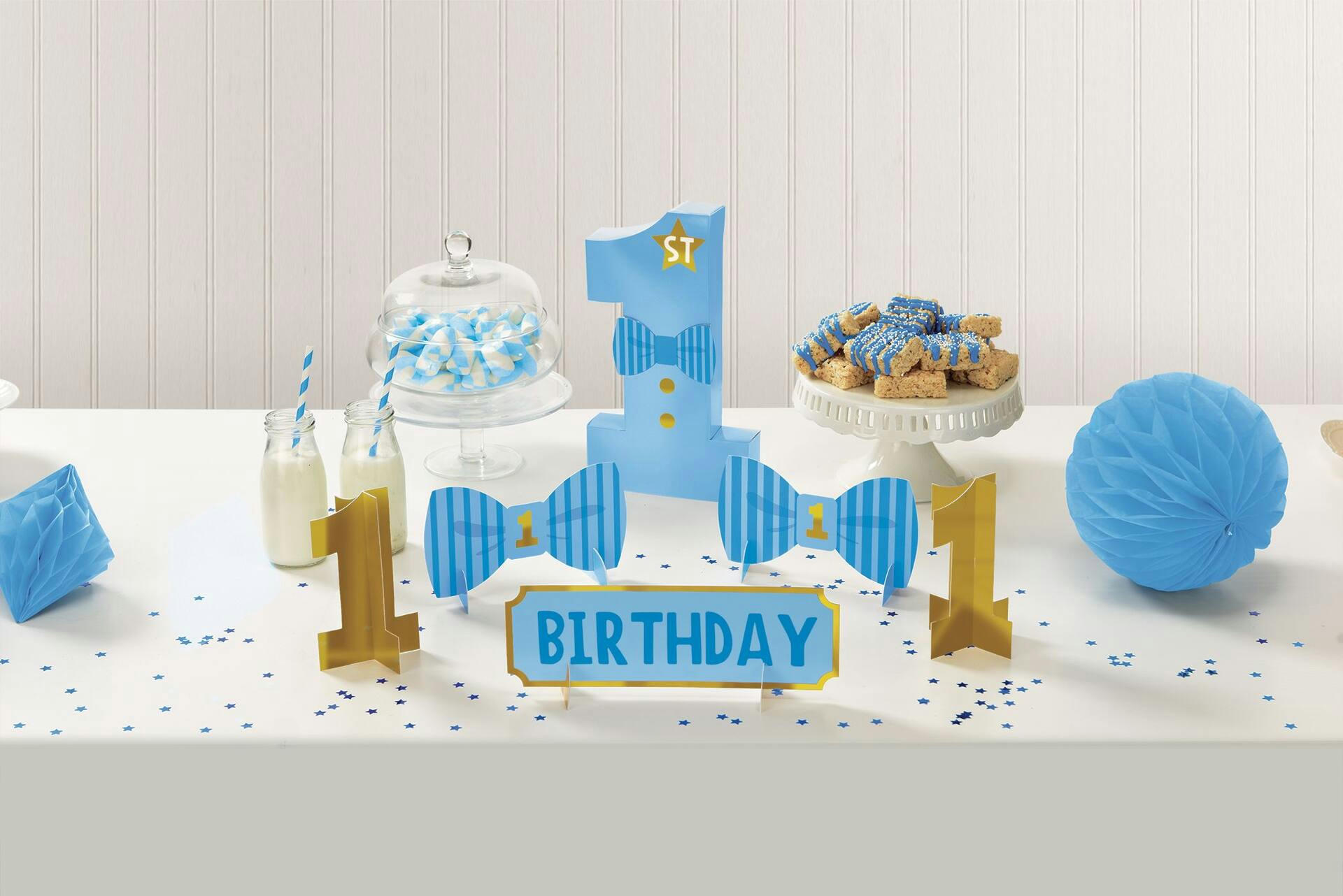 1st Birthday Party Table Centrepiece Decorating Kit, Blue/Gold