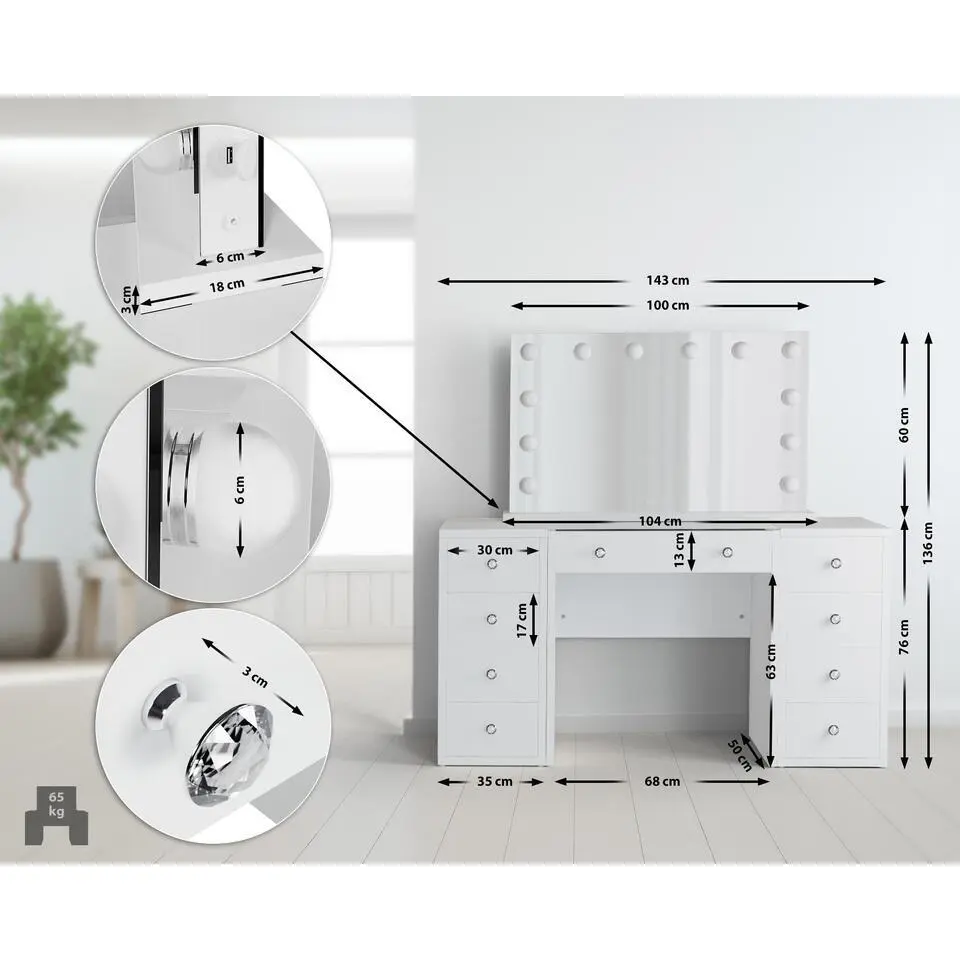 CLP Kaptafel Tiline wit Frame - Hout - wit