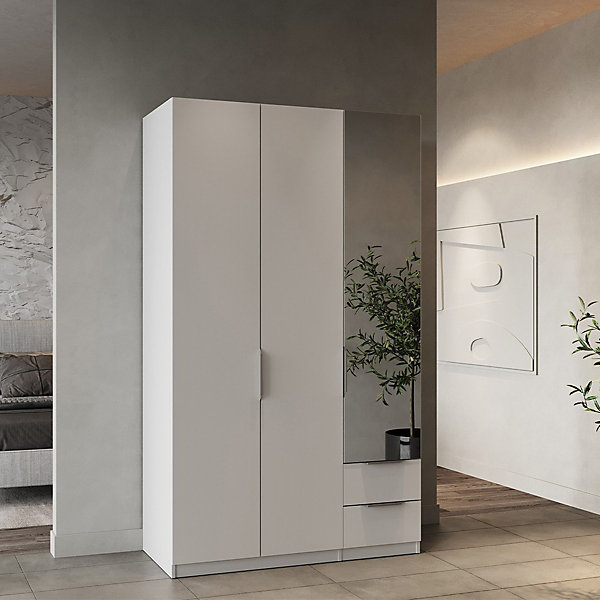 Armoire 3 portes, 2 tiroirs et 1 miroir Ghost - L119,4 cm