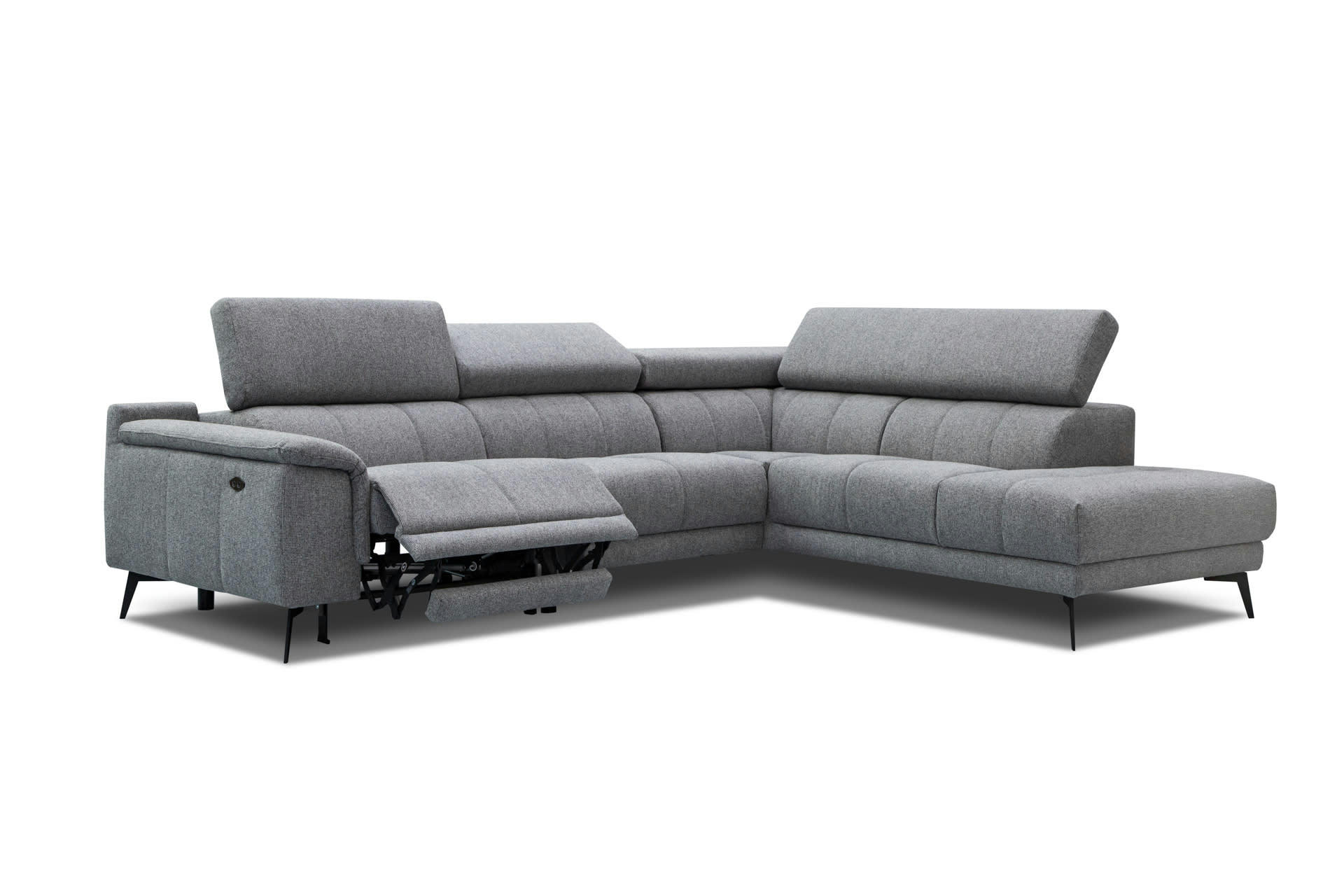 FIERO - Canapé d'angle droit 5 places avec une relax électrique tissu gris