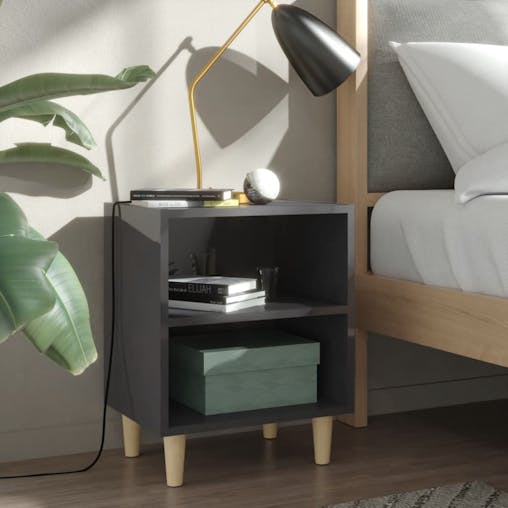 NNEVL Bed Cabinets Solid Wood Legs 2 pcs High Gloss Grey 40x30x50 cm