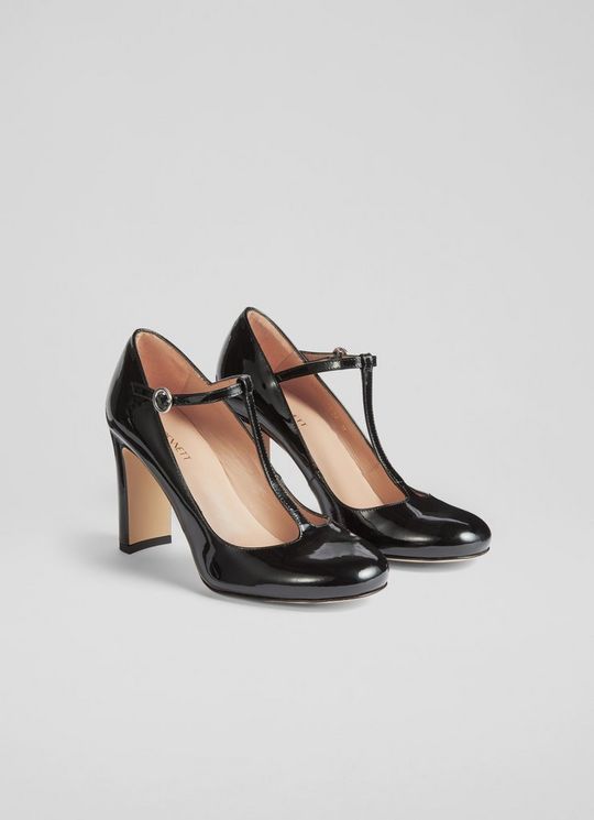 Annalise Black Patent Leather T-Bar Mary Jane Shoes