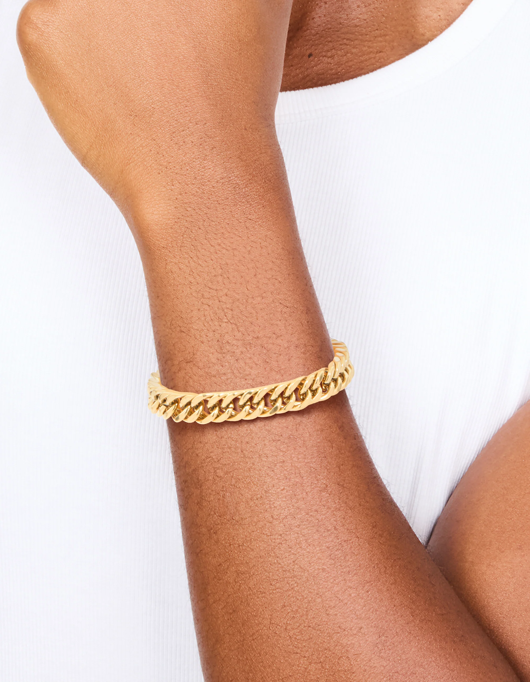 Mens Waterproof Gold Plated Stainless Steel Large Miami Cuban Link Bracelet
