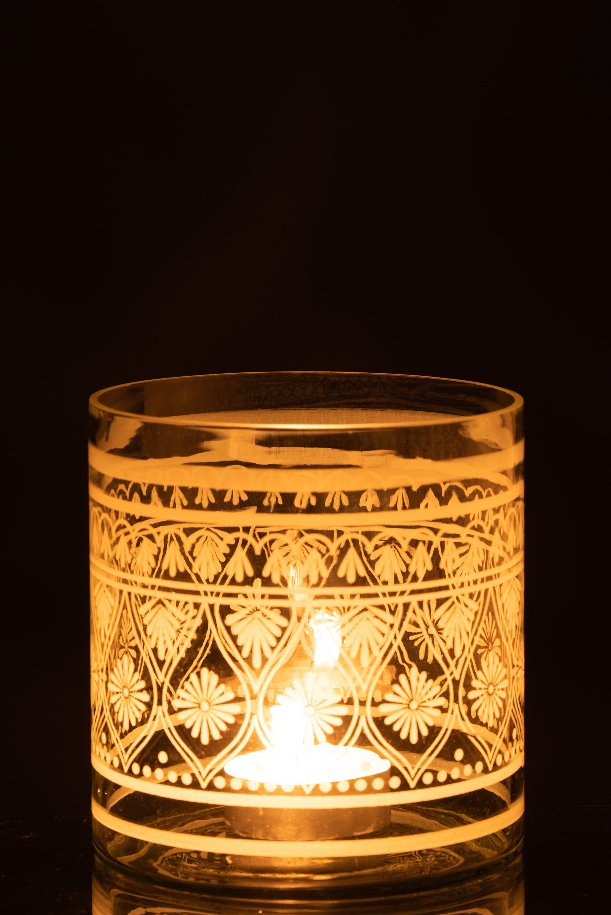 J-Line windlicht Patroon - glas - transparant/wit - large
