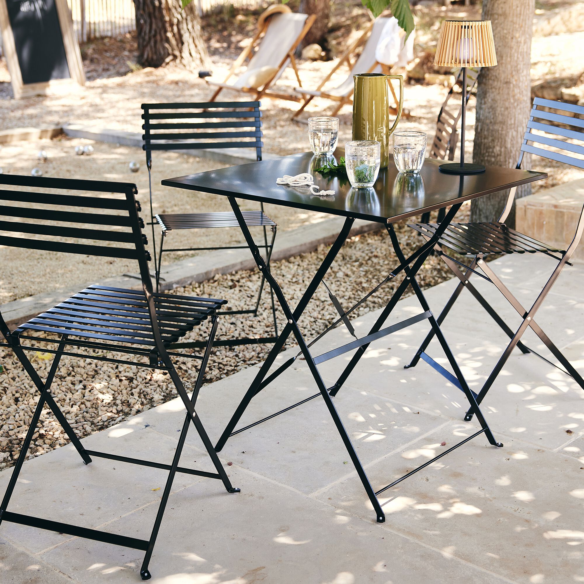 CERVIONE - Chaise de jardin pliante en acier - noir