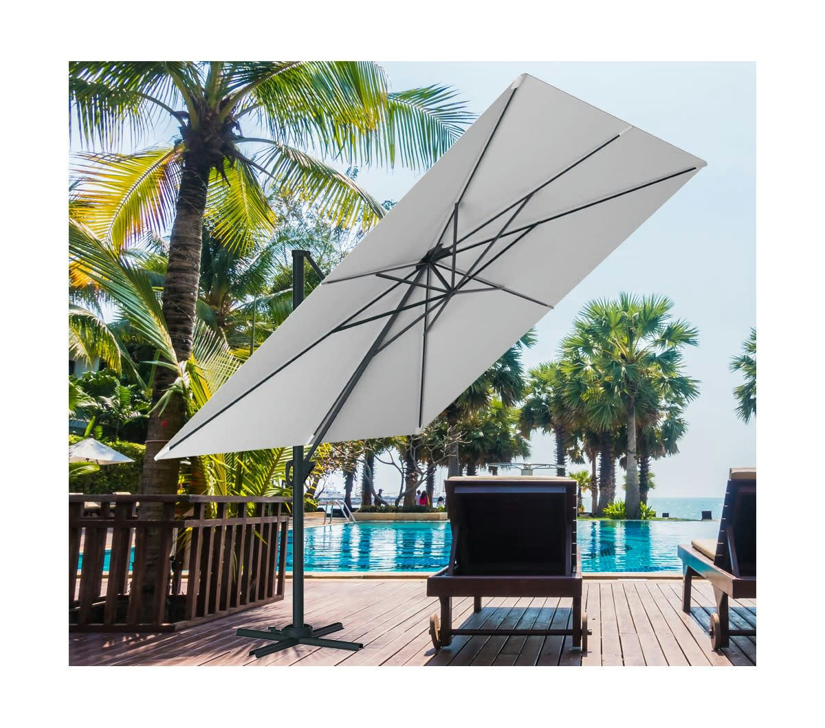 SUNKING XL - Parasol déporté 4x3m - gris perle - en aluminium