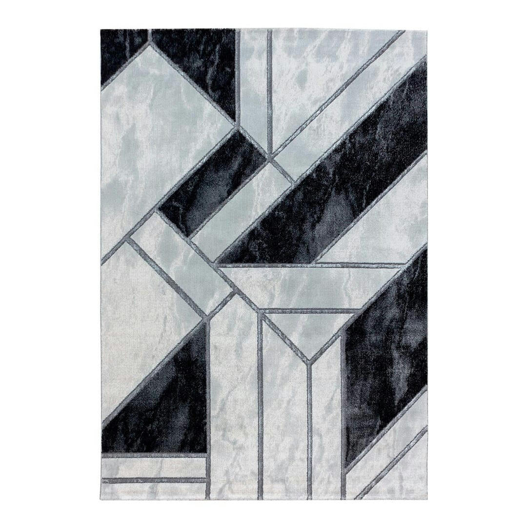 KORAT - Tapis géométrique design en polyester argenté 80x250