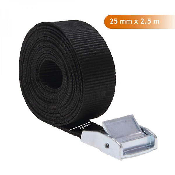 Lot de 4 sangles d'arrimage avec boucle - 25 mm x 2,5 m - Noir - Linxor