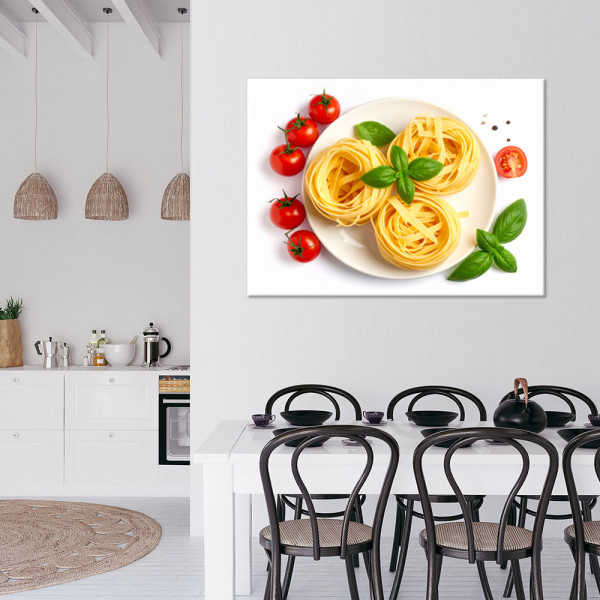 Obraz do kuchni jadalni restauracji, Makaron zioła pomidory 30x20