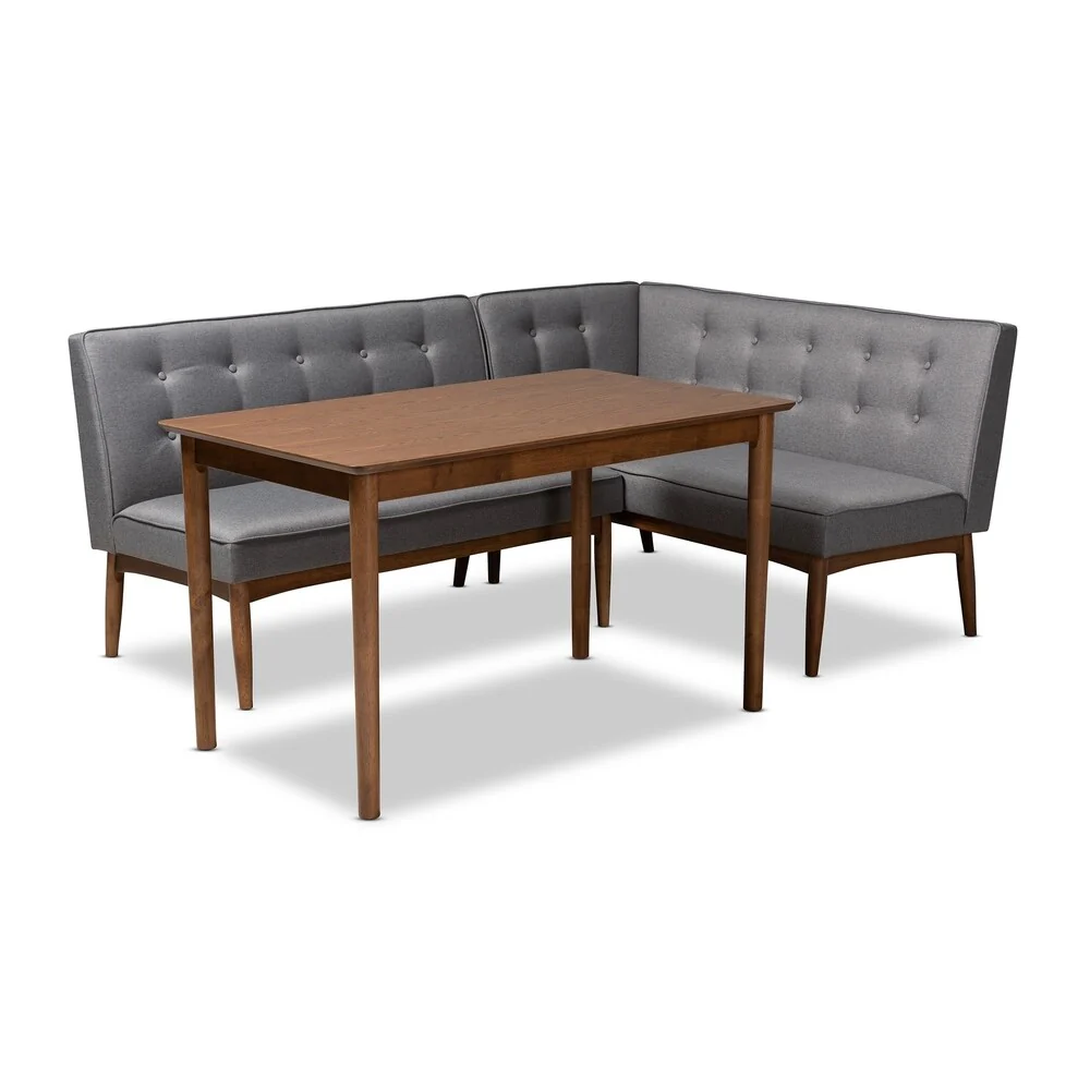 Mid-Century Gray Fabric 3-Piece Dining Nook Set