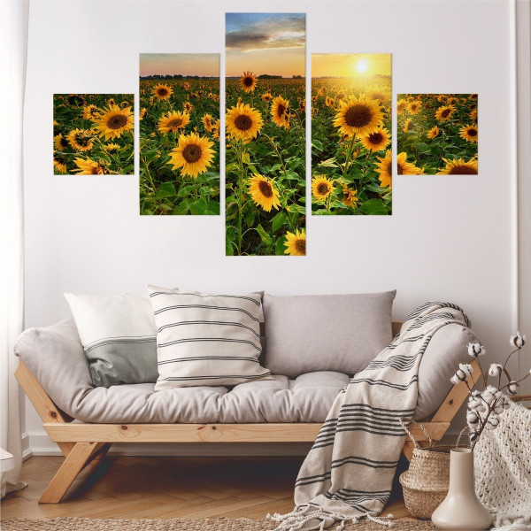 Obraz Wieloczęściowy Pole SŁONECZNIKÓW Pejzaż 3D 150x90cm