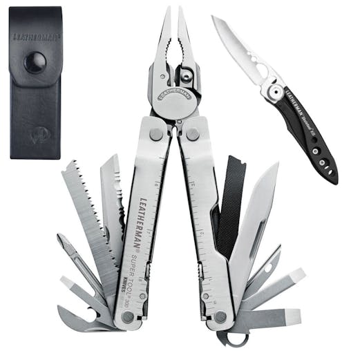 Leatherman Supertool 300 Stainless Multi-Tool & Leather Sheath & Skeletool Kbx