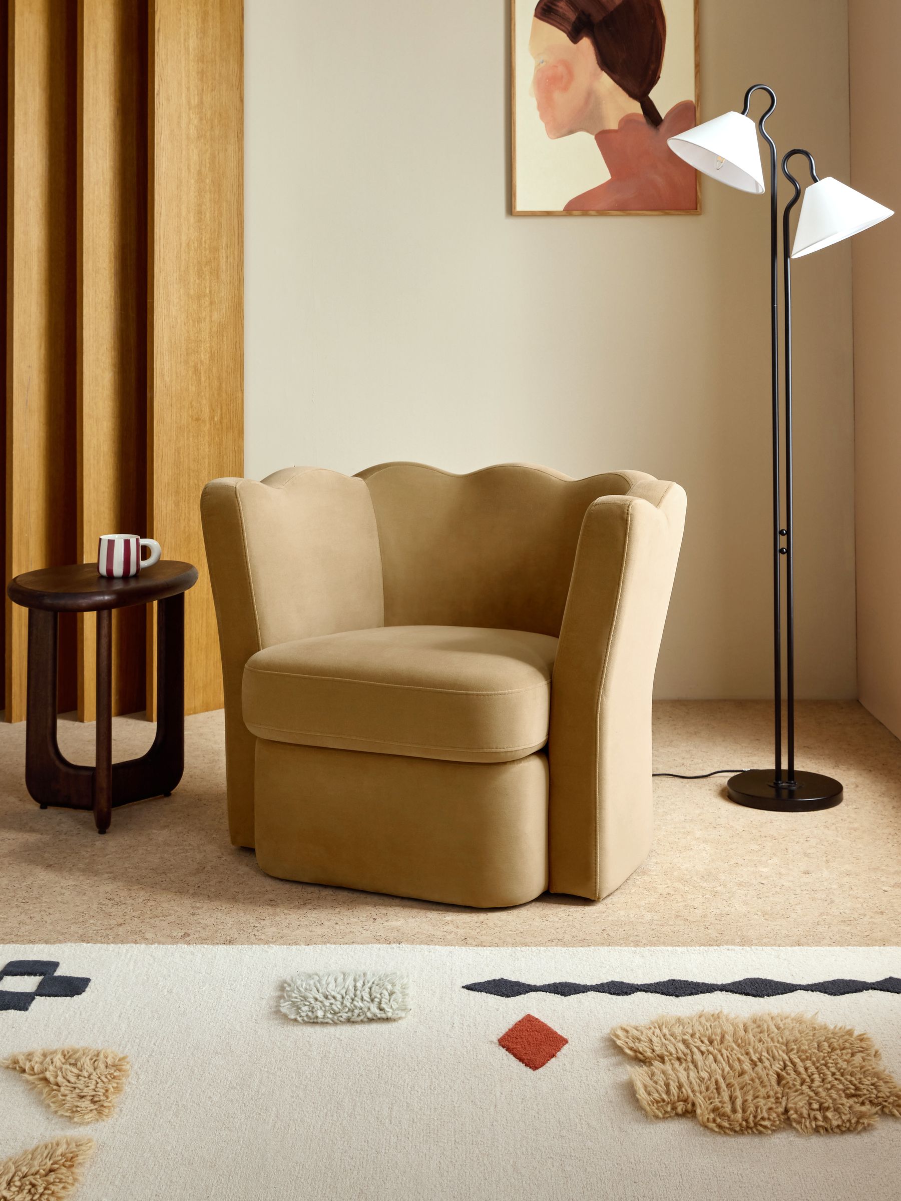 Maya Accent Chair in Soft Caramel Natural Velvet