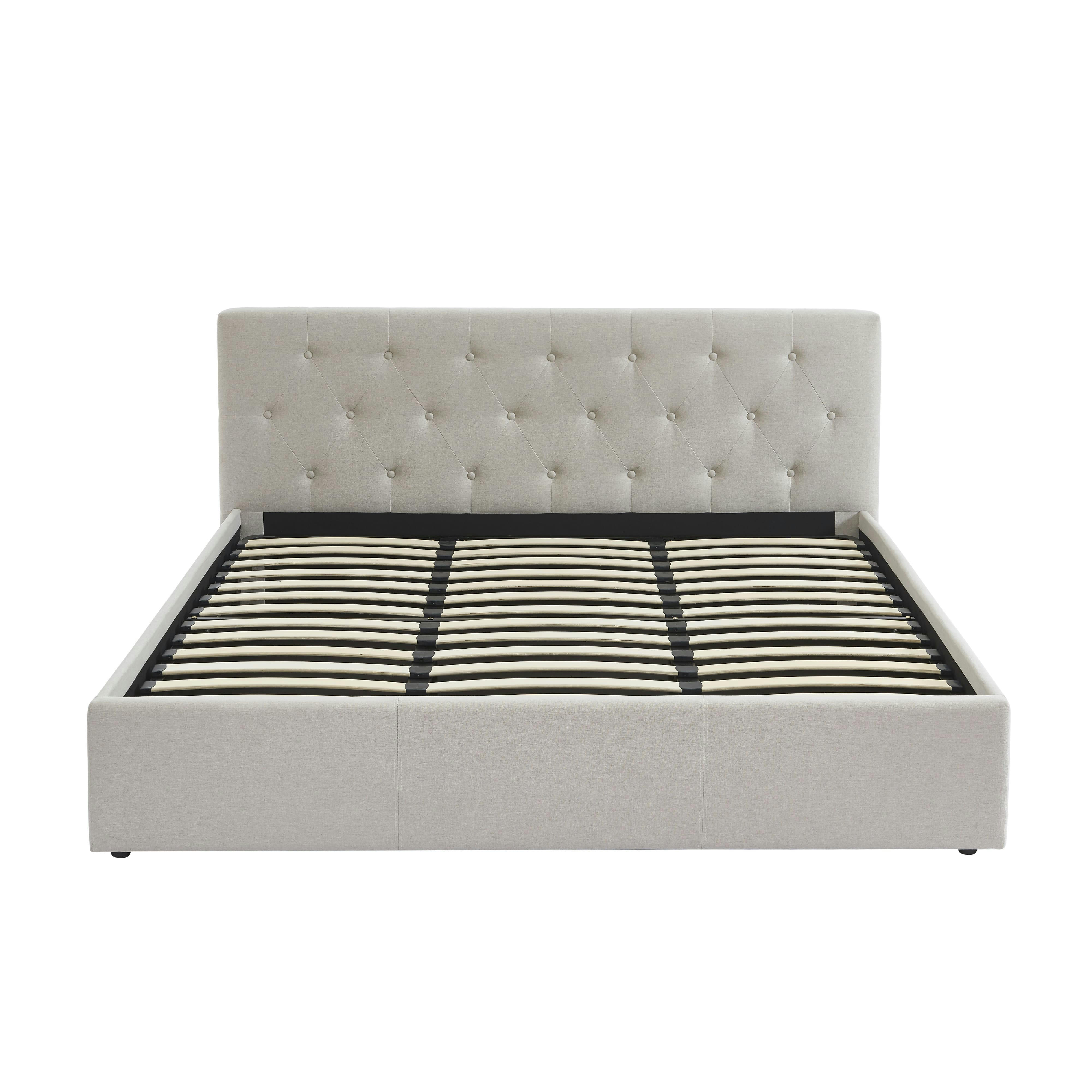 BAHIA - Lit coffre  tissu beige lin 180x200 sommier inclus