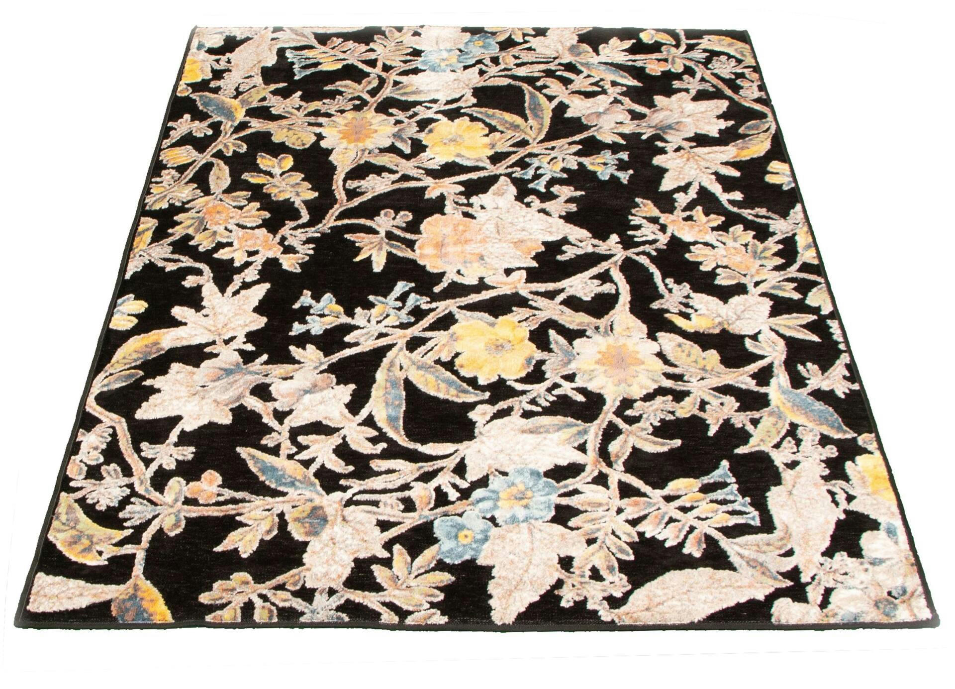 ECARPET Lotus Floral Indoor Area Rug, Black, Assorted Sizes