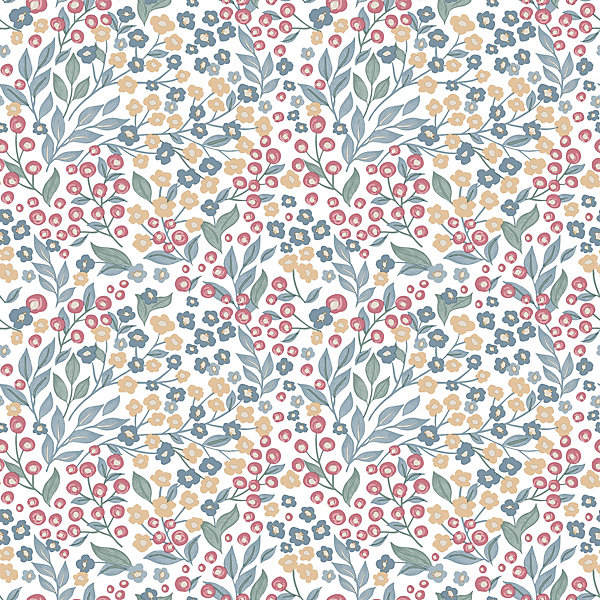 Papier peint vinyle intissé fleuri liberty Mini darla rose, vert, jaune L.1005 x l.53cm Ugepa